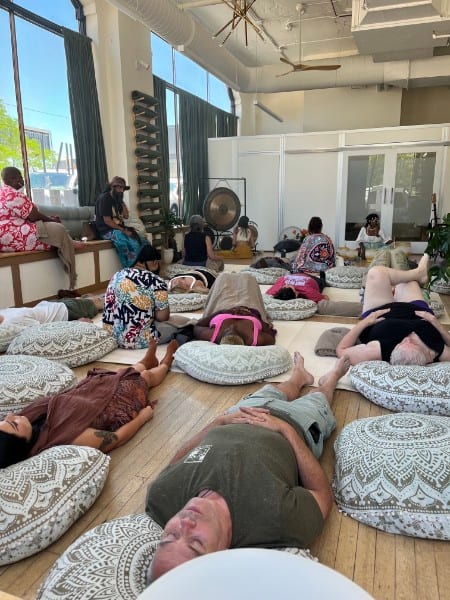 Sound healing session with singing bowls and gong at the Hive in Flint