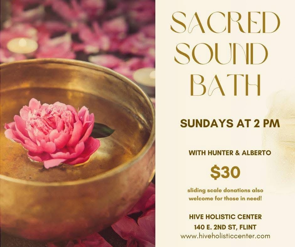 Sacred Sound Bath flyer — Sundays with Hunter & Alberto